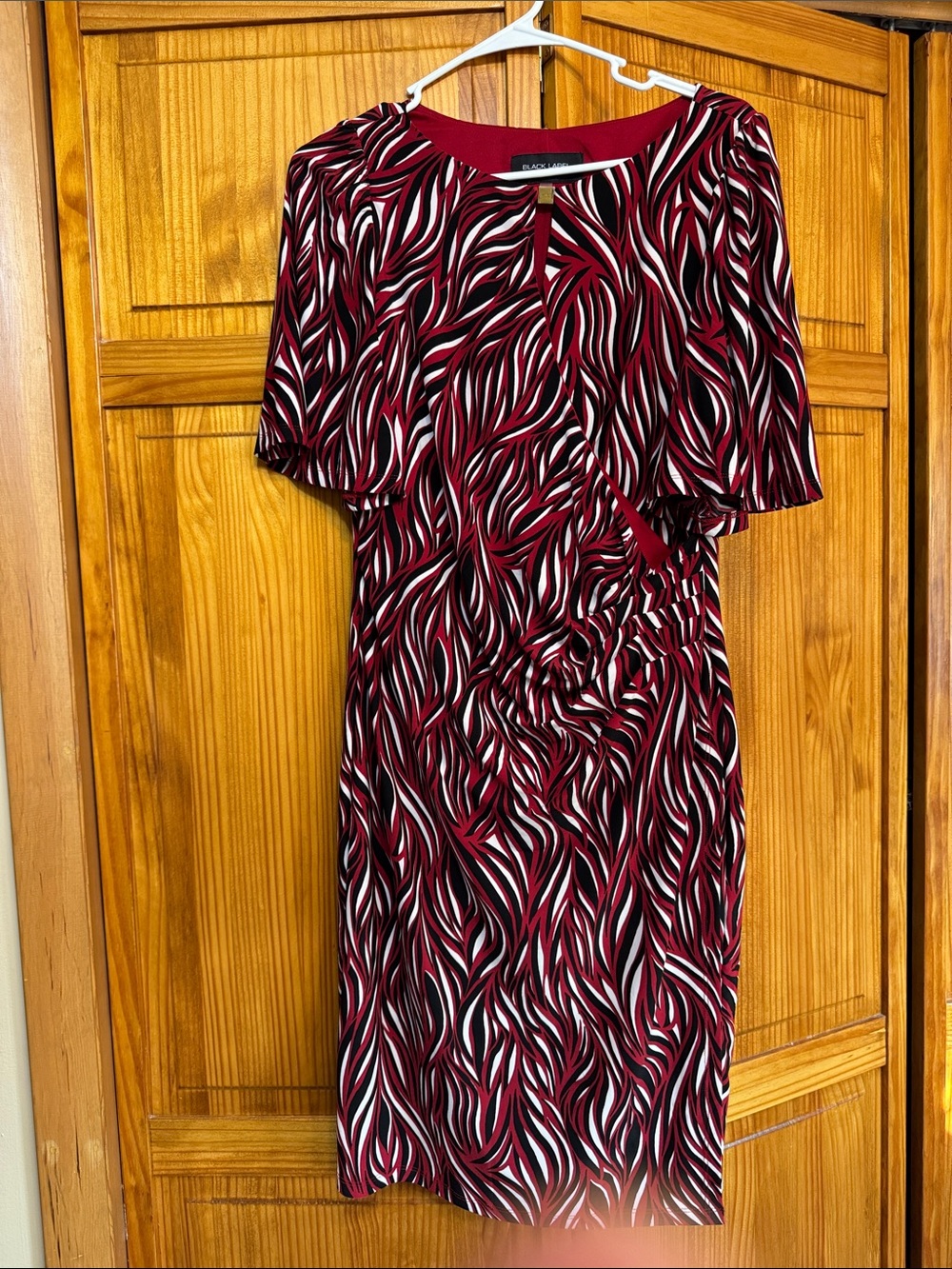Evan Picone Red, Black & White Patterned Midi Dress